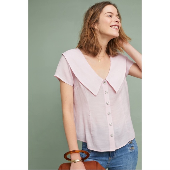 Anthropologie Maeve Austen Collard Pink Blouse - Picture 1 of 6